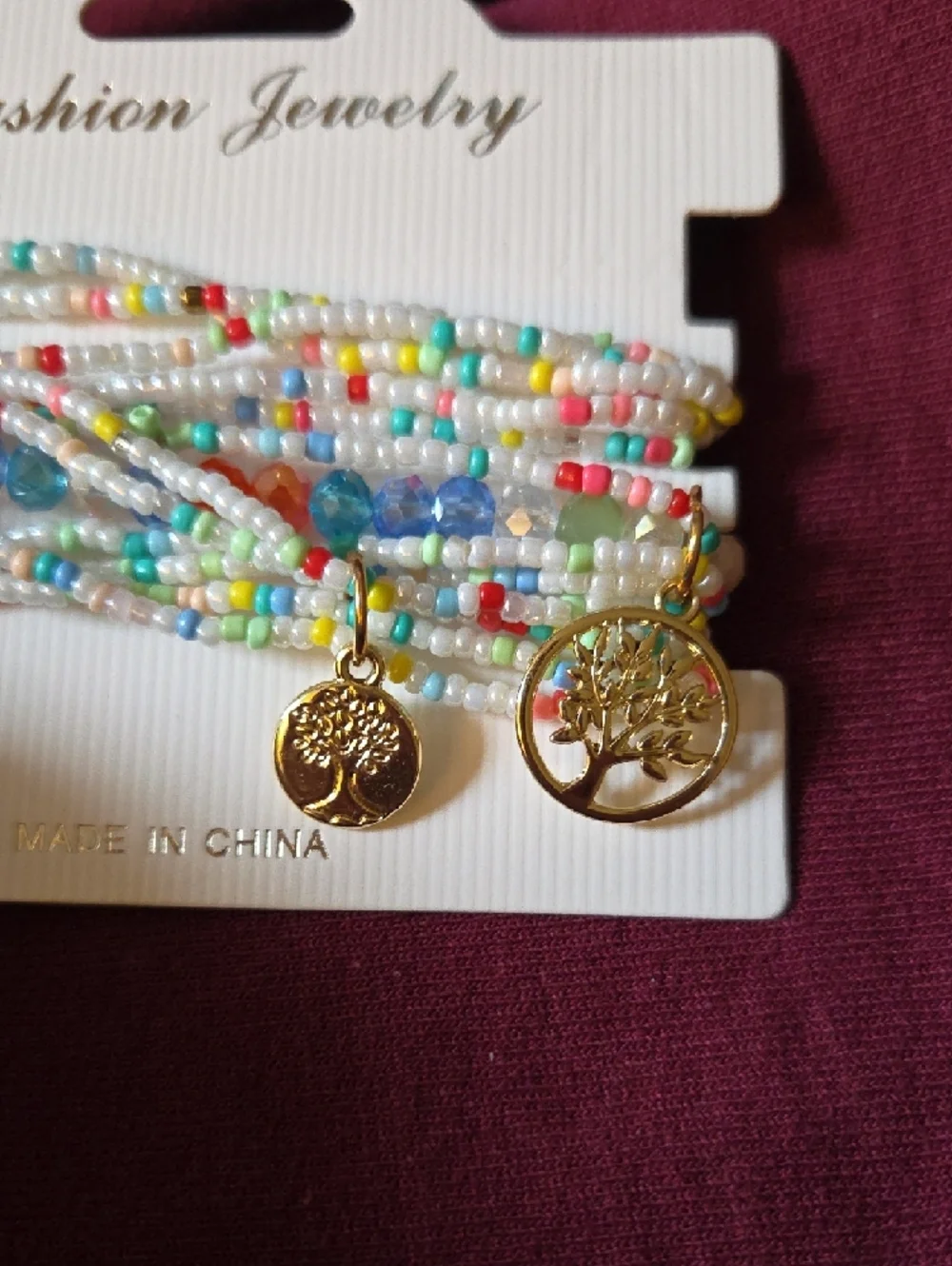 Multi-Color Beaded Wrap Bracelet with Gold Accents Tree Of Life New